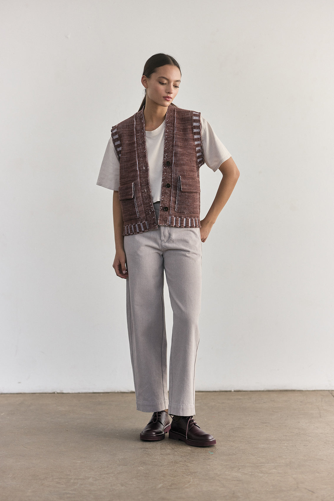 Vest Barrado Lana Merino - Arcilla