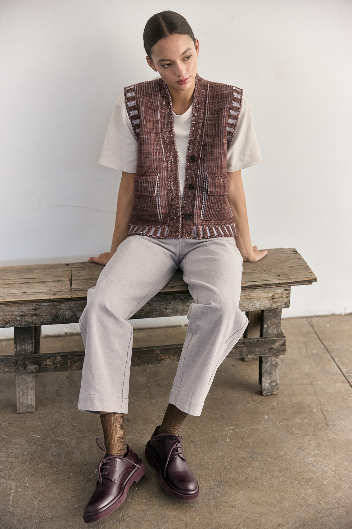 Vest Barrado Lana Merino - Arcilla
