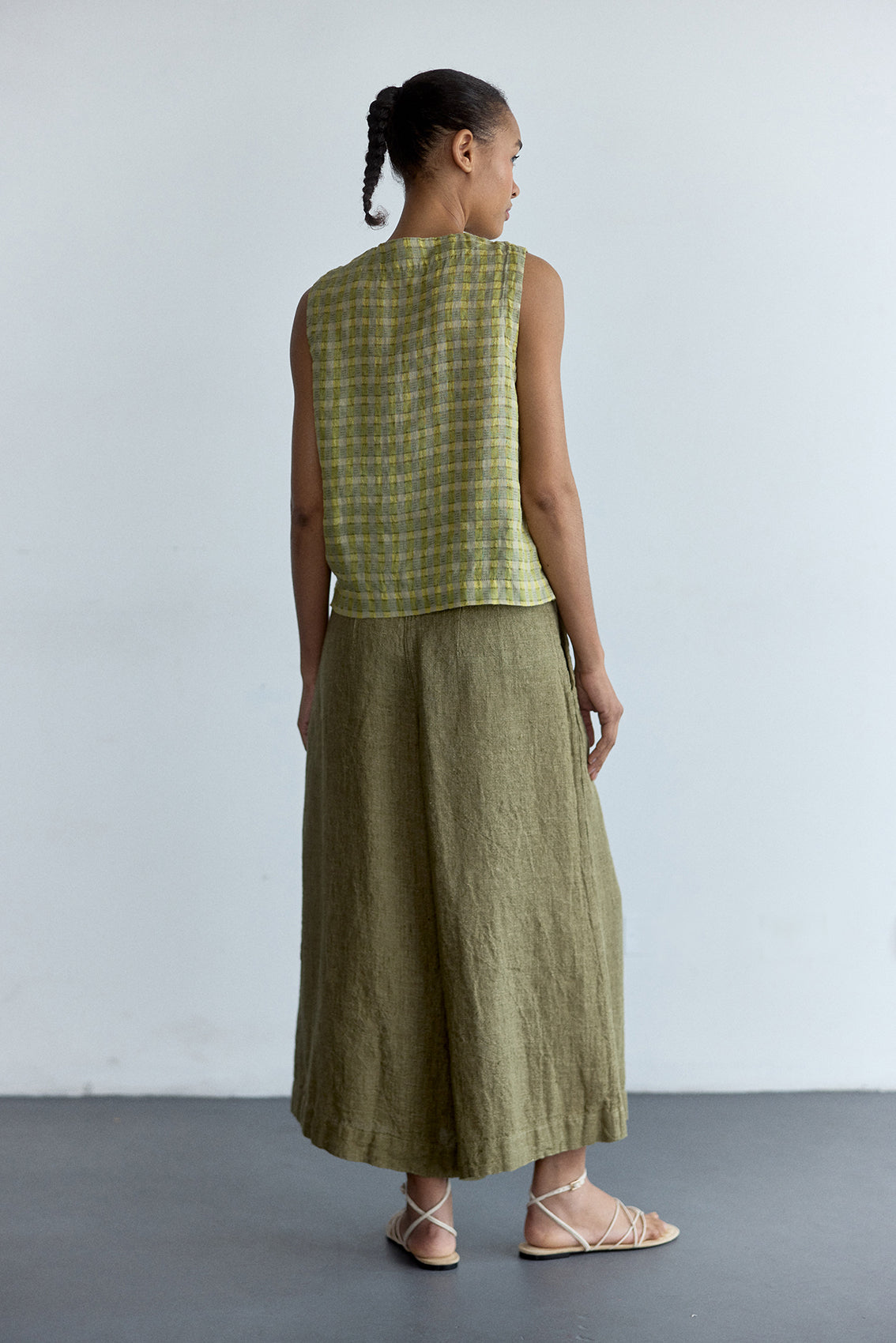 Pantalón Ancho Lino - Musgo