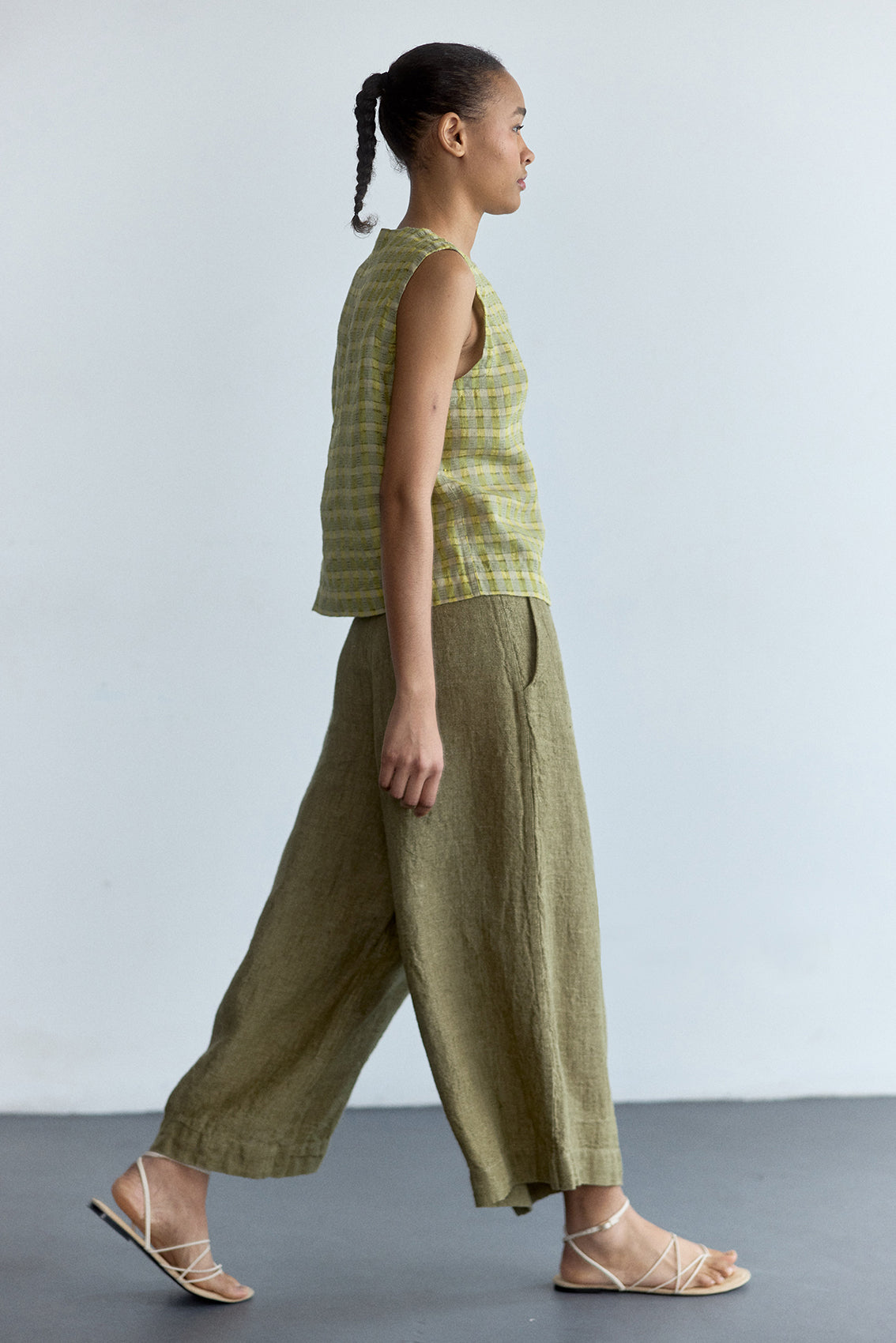 Pantalón Ancho Lino - Musgo