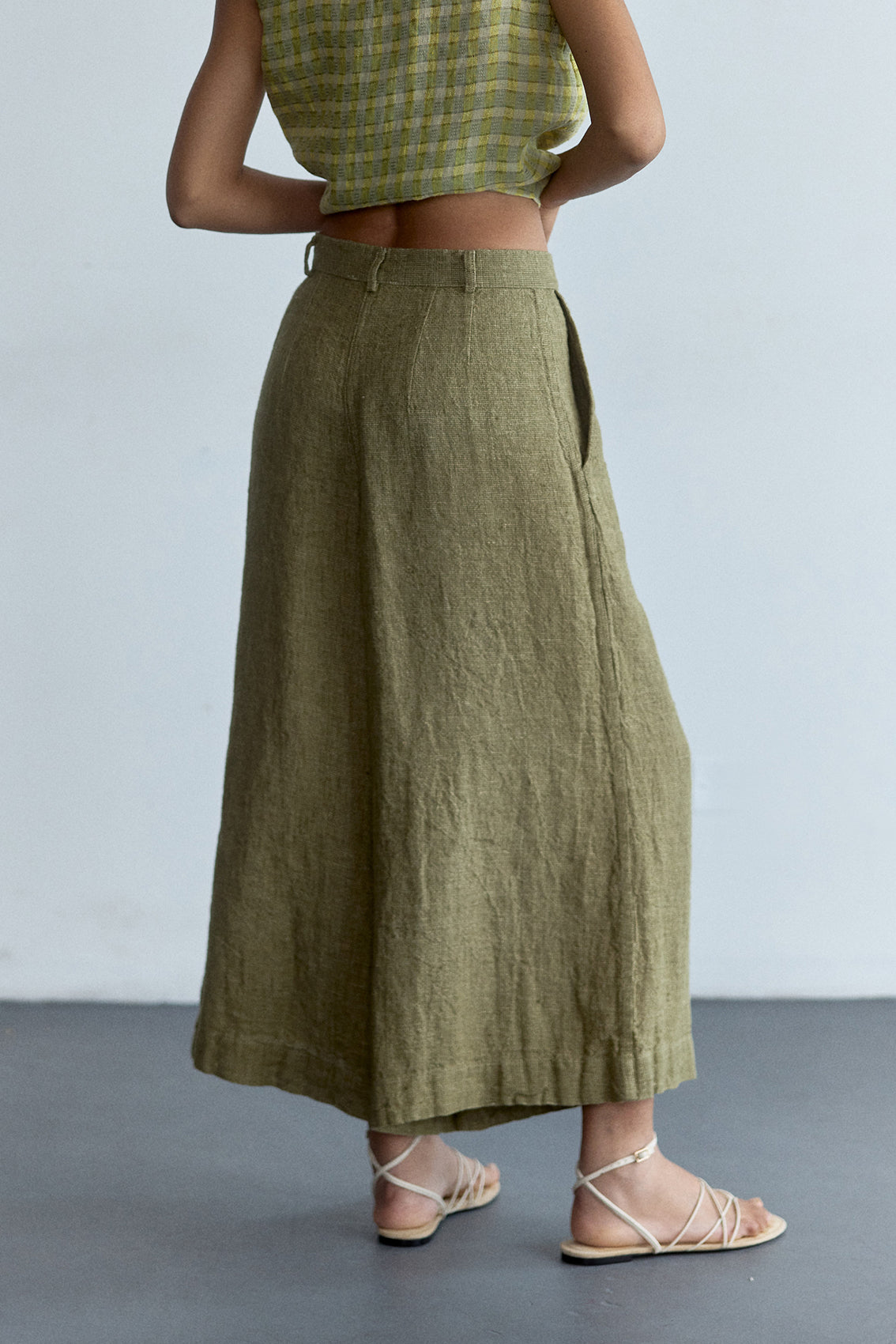 Pantalón Ancho Lino - Musgo