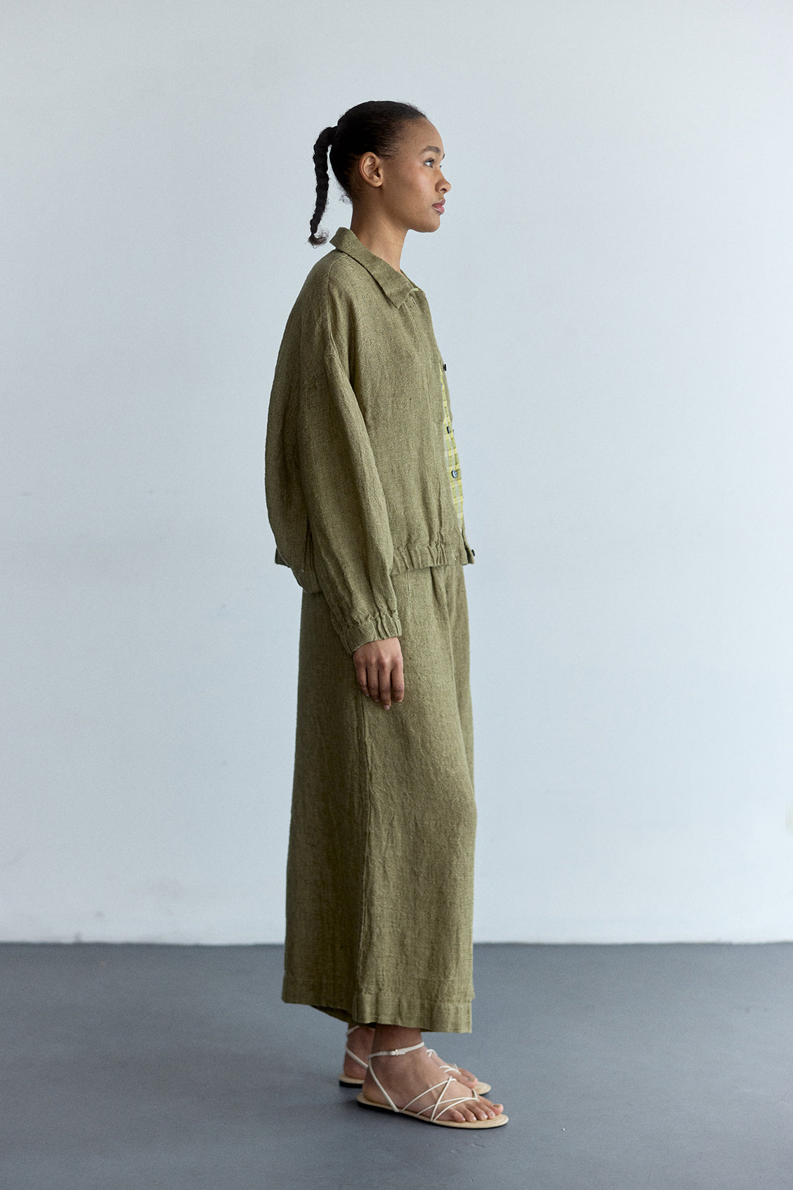 Pantalón Ancho Lino - Musgo