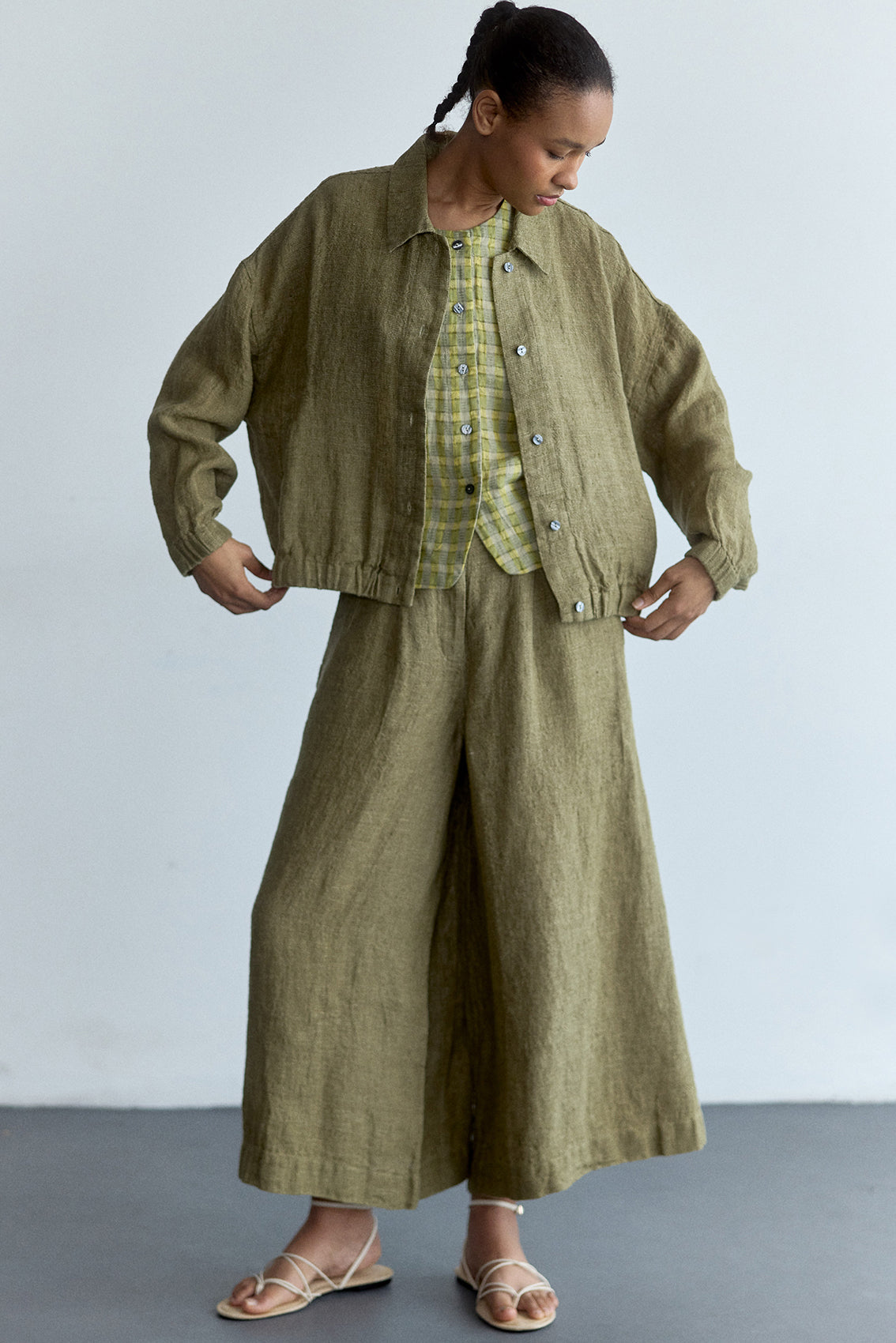 Chaqueta Bomber Lino - Musgo