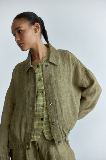 Chaqueta Bomber Lino - Musgo