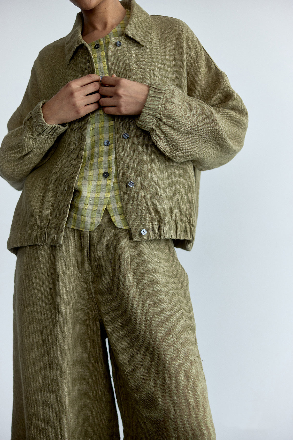Chaqueta Bomber Lino - Musgo