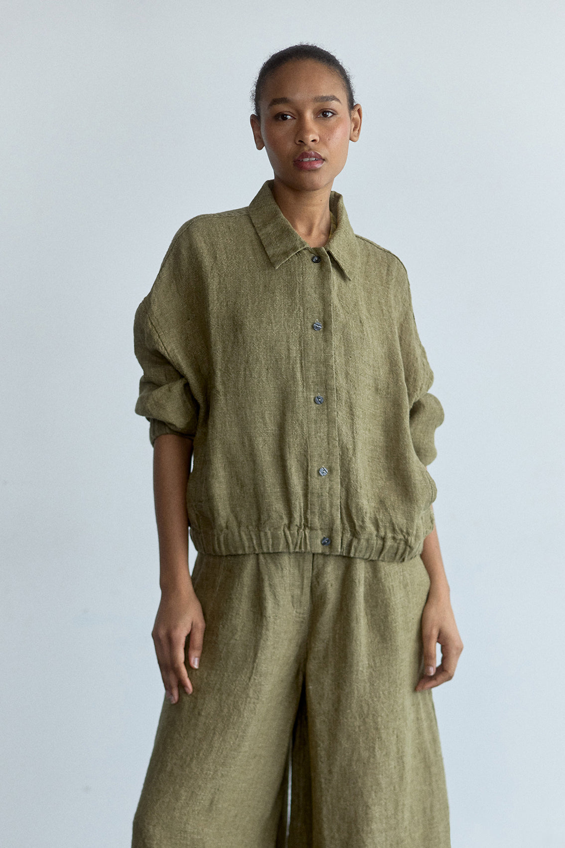 Chaqueta Bomber Lino - Musgo