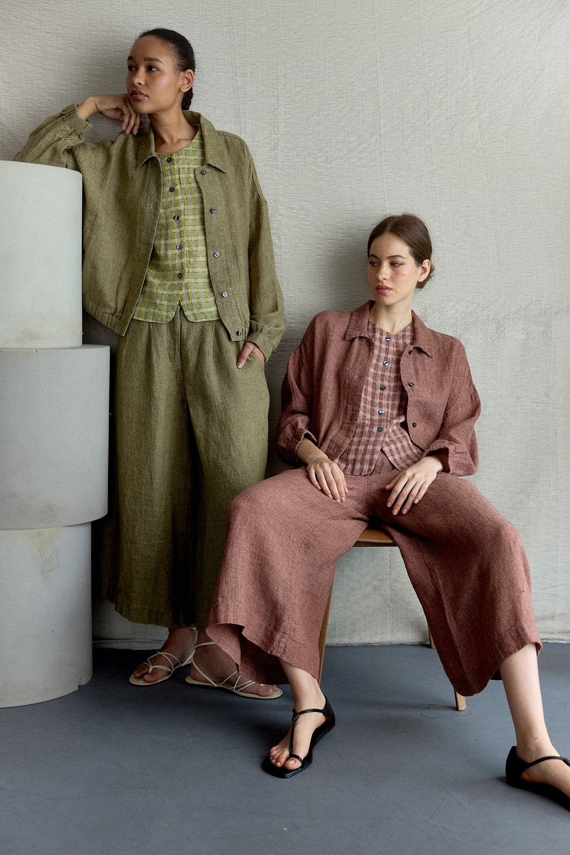 Pantalón Ancho Lino - Musgo