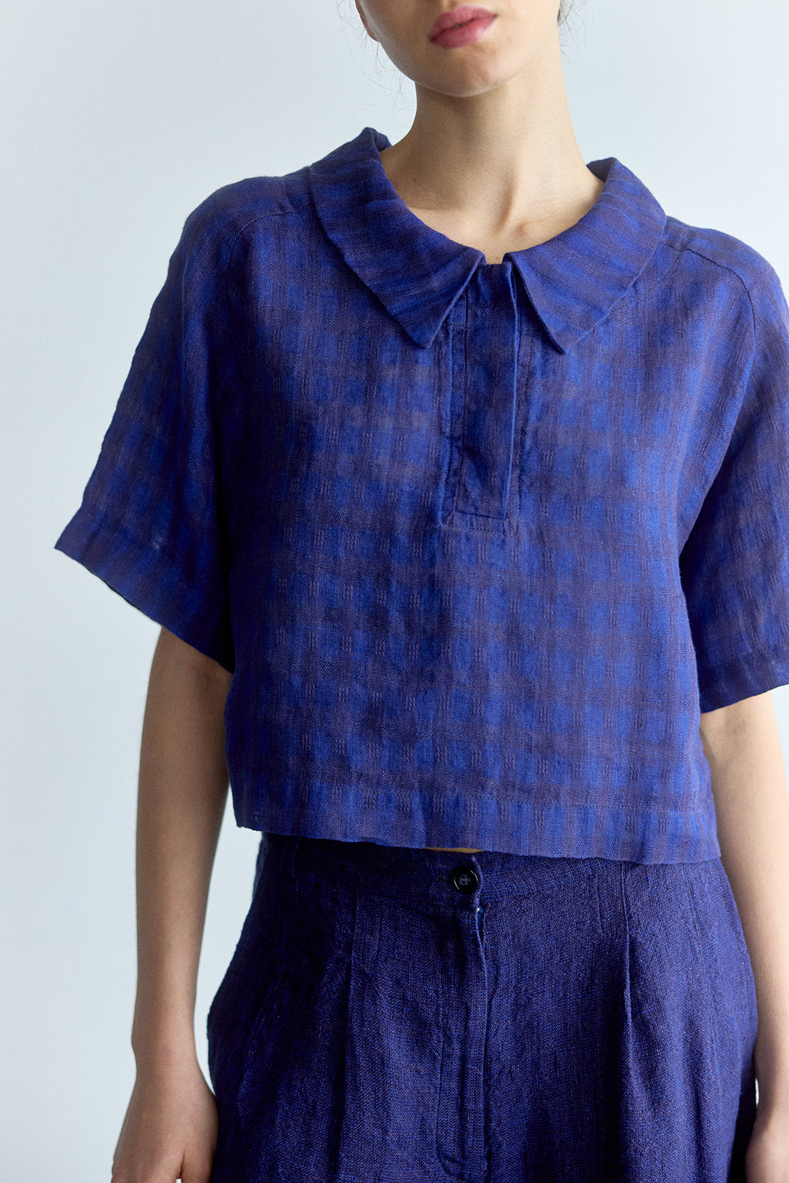 Top Polo Lino Gingham - Ultramar