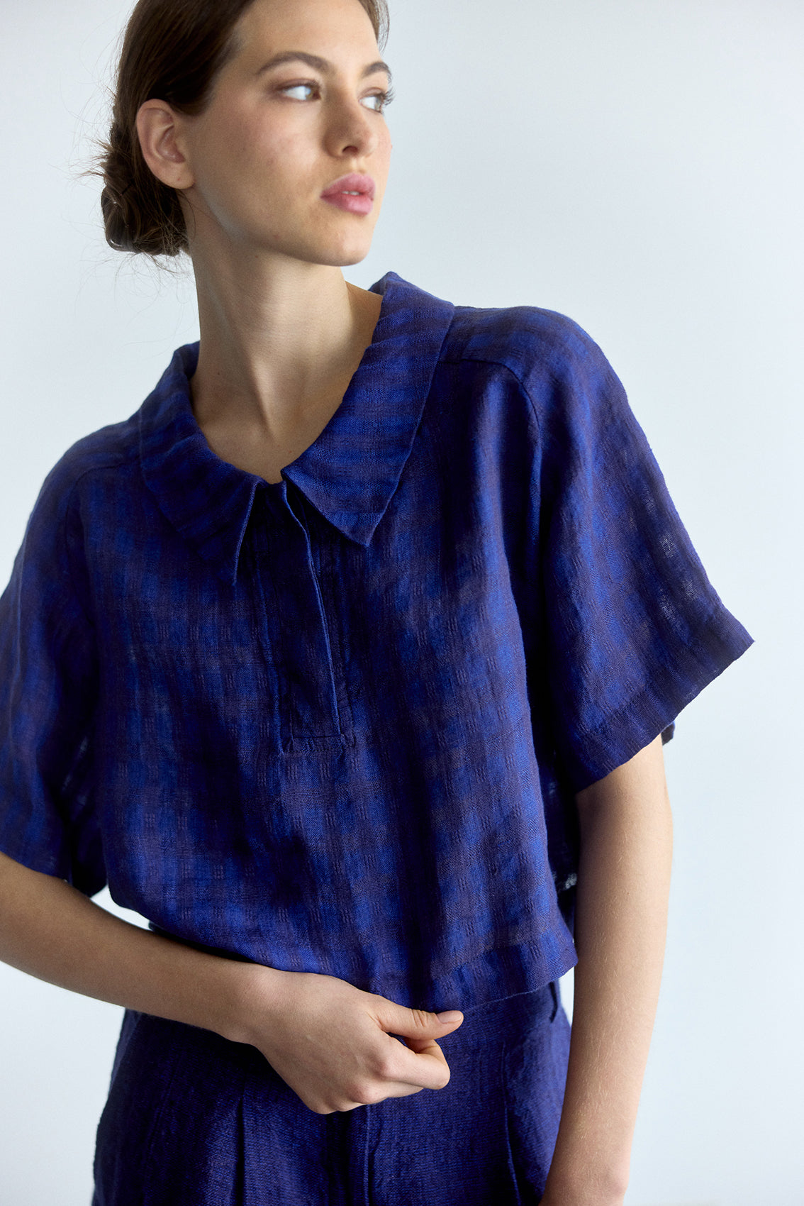 Top Polo Lino Gingham - Ultramar