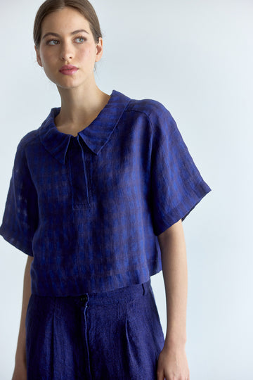 Top Polo Lino Gingham - Ultramar