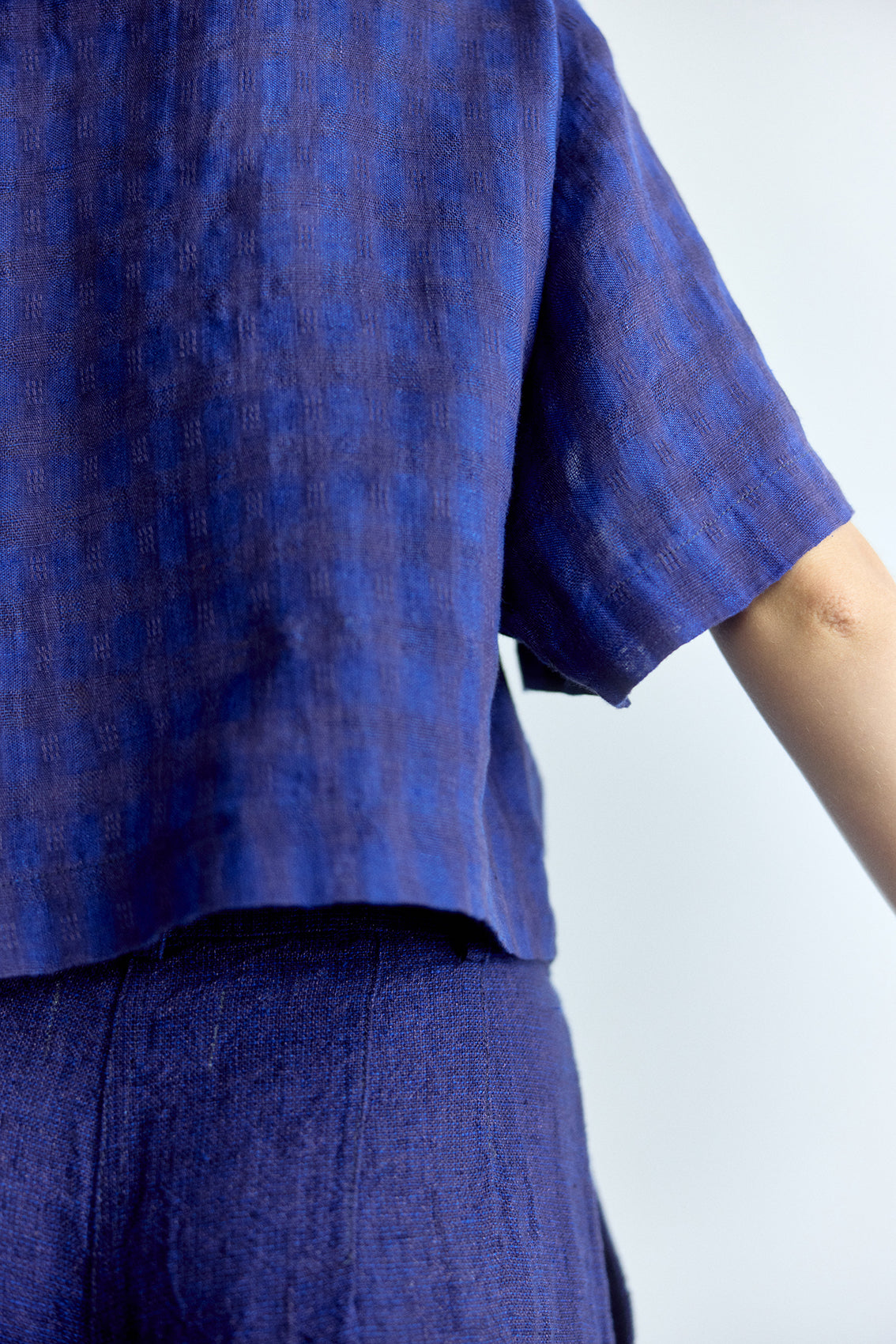 Top Polo Lino Gingham - Ultramar