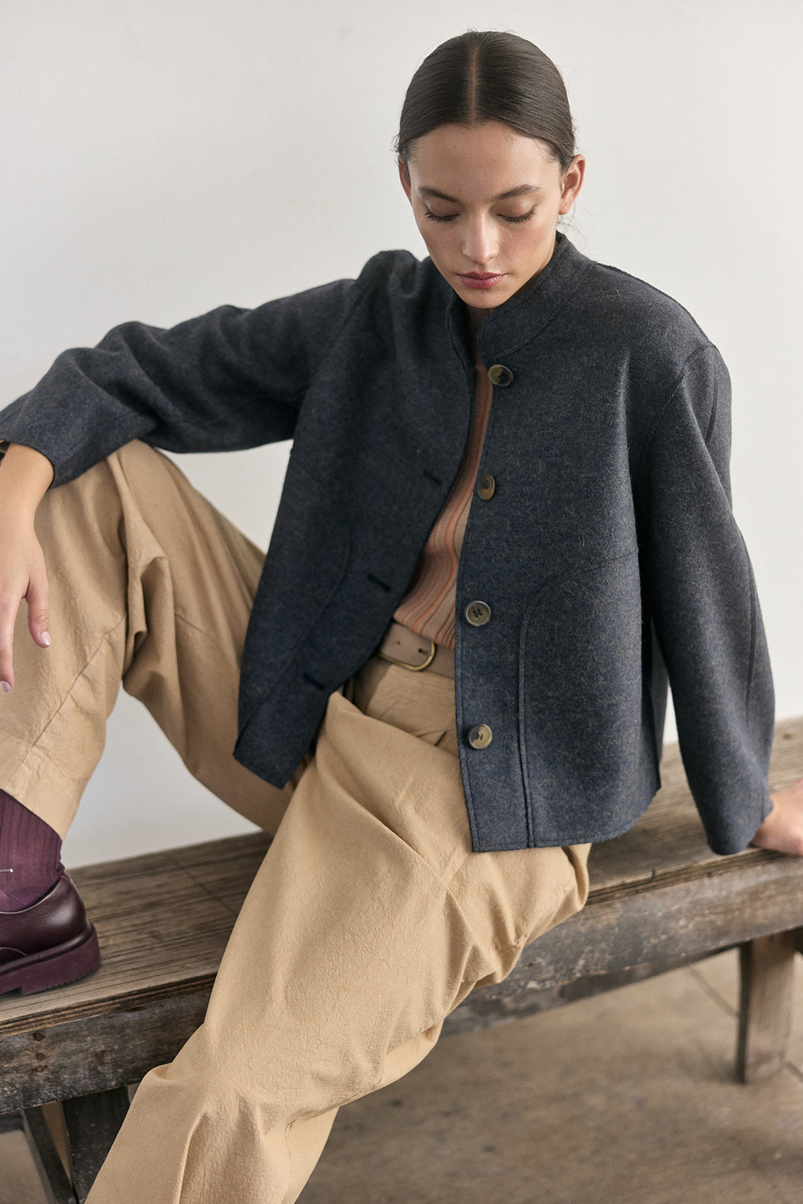 Chaqueta Corta Alpaca/Lana Felted - Lago