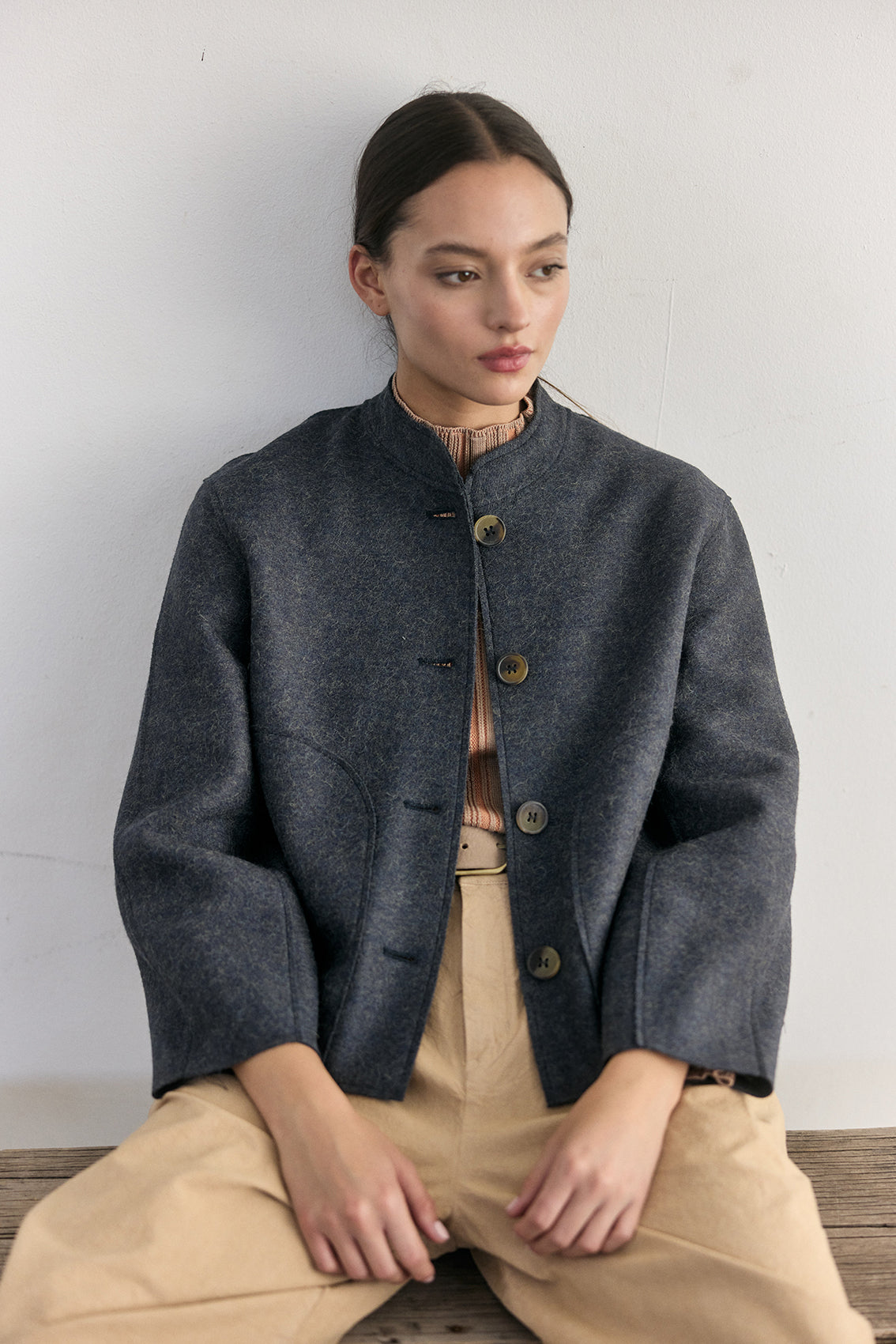 Chaqueta Corta Alpaca/Lana Felted - Lago