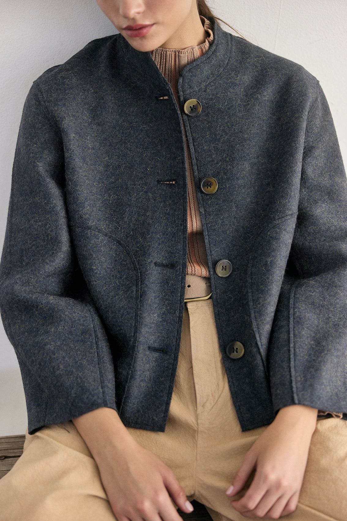 Chaqueta Corta Alpaca/Lana Felted - Lago