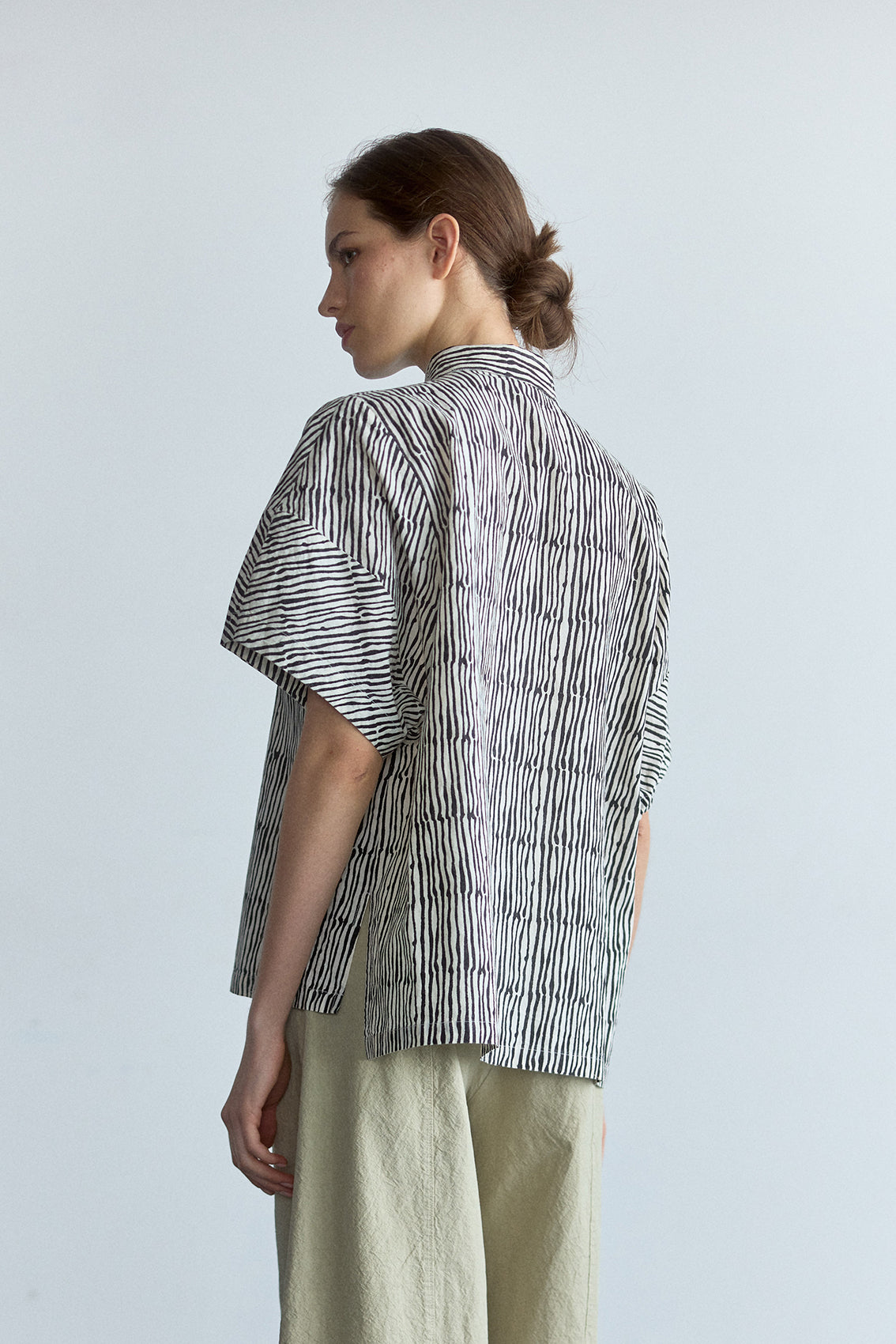 Blusa Manga Corta Algodón Block Print - Rayas