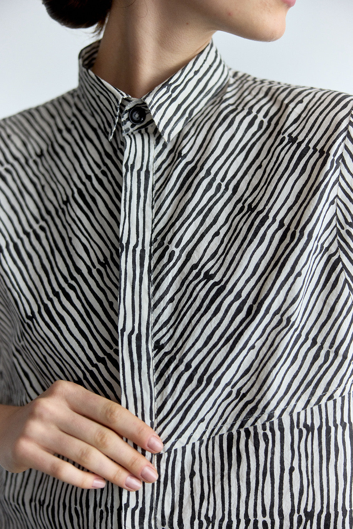 Blusa Manga Corta Algodón Block Print - Rayas