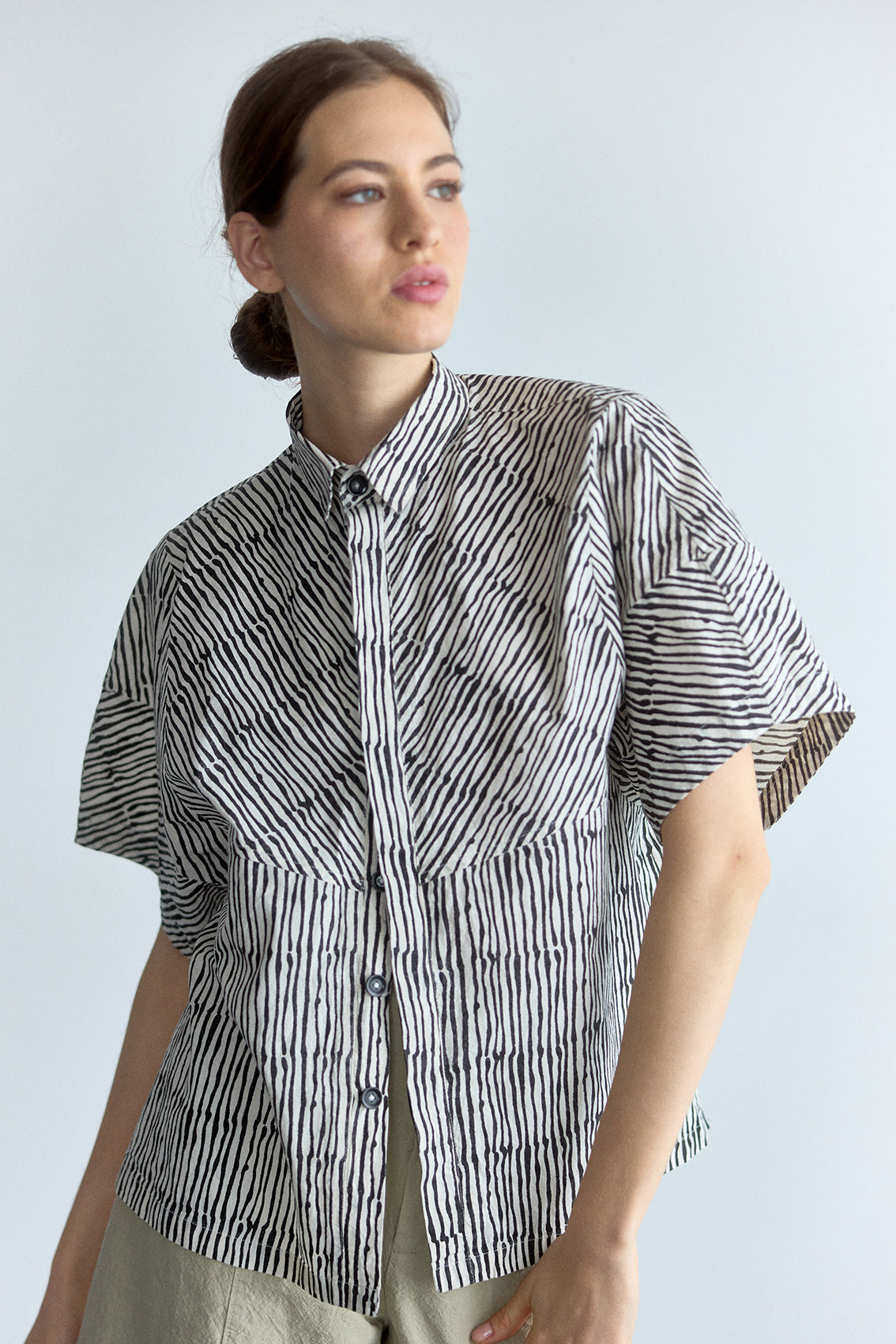 Blusa Manga Corta Algodón Block Print - Rayas