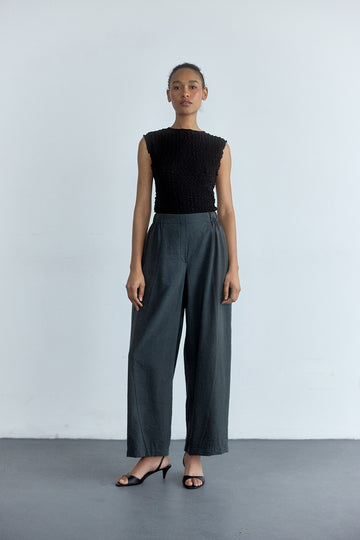Pantalón Ancho Seda Rugosa - Pizarra