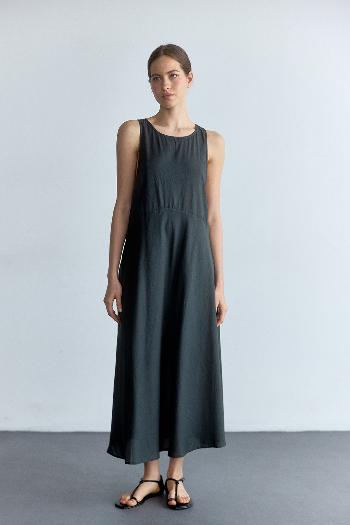 Vestido Aberturas Laterales Algodón Pima - Pizarra