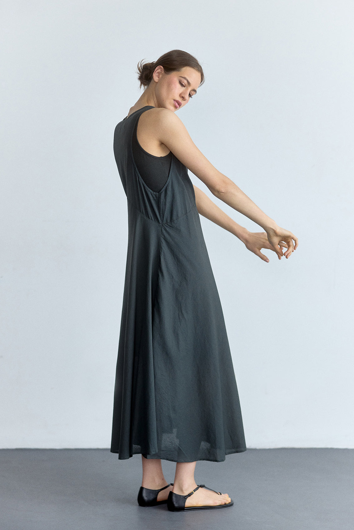 Vestido Aberturas Laterales Algodón Pima - Pizarra