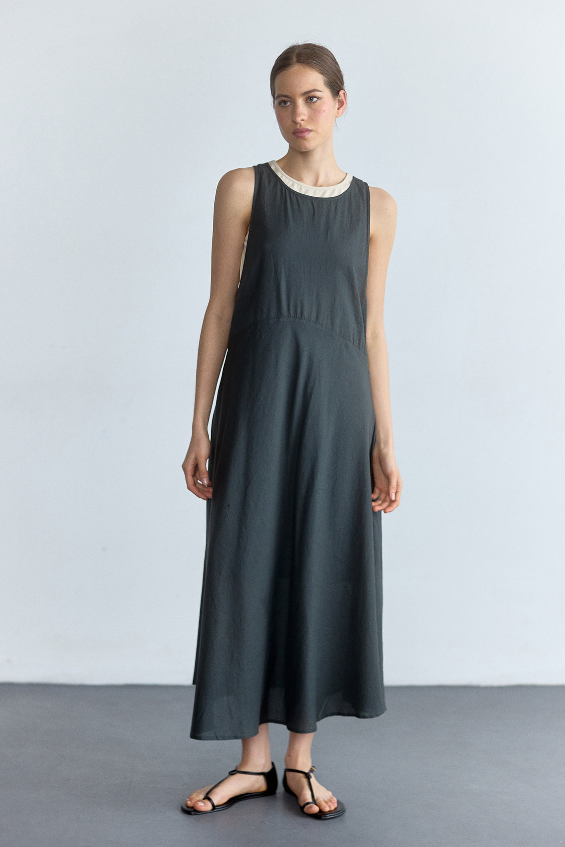 Vestido Aberturas Laterales Algodón Pima - Pizarra
