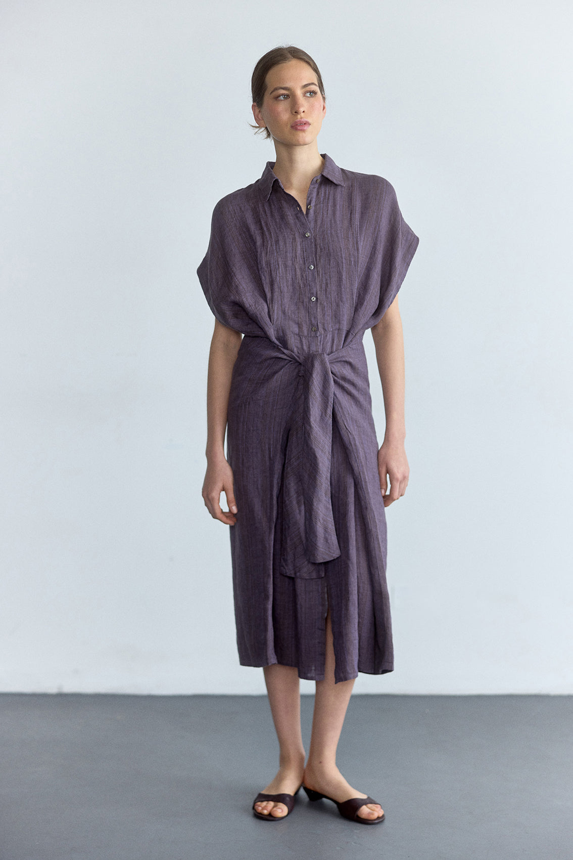 Vestido Camisero Anudado Lino - Iris