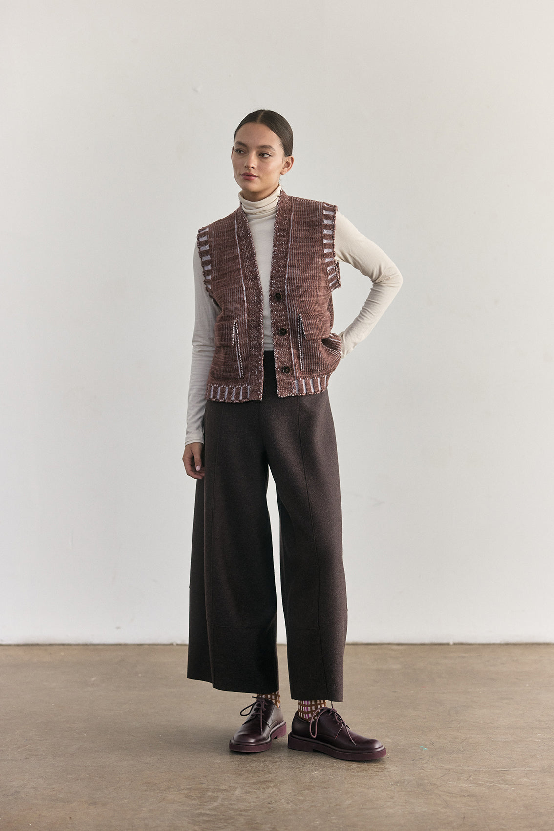 Vest Barrado Lana Merino - Arcilla