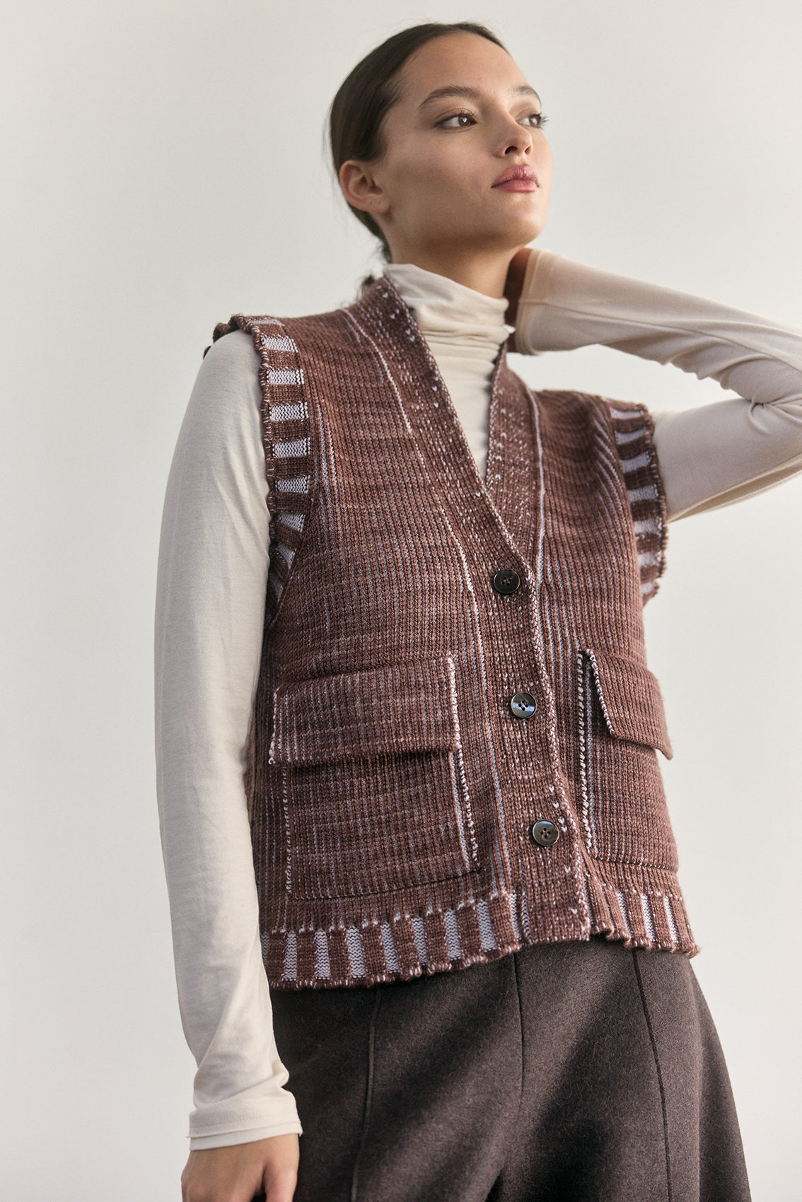 Vest Barrado Lana Merino - Arcilla