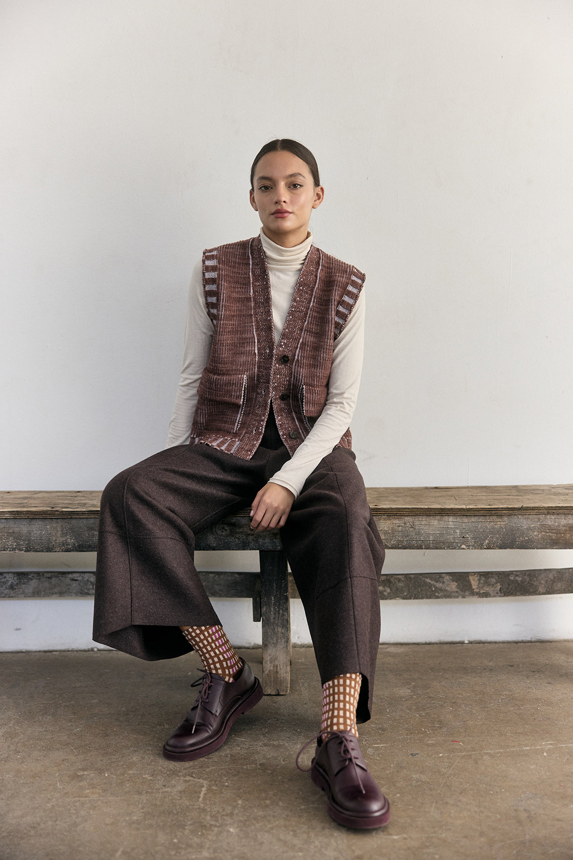 Vest Barrado Lana Merino - Arcilla