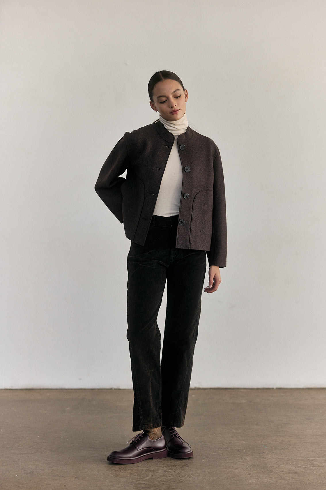 Chaqueta Corta Alpaca/Lana Felted - Berenjena