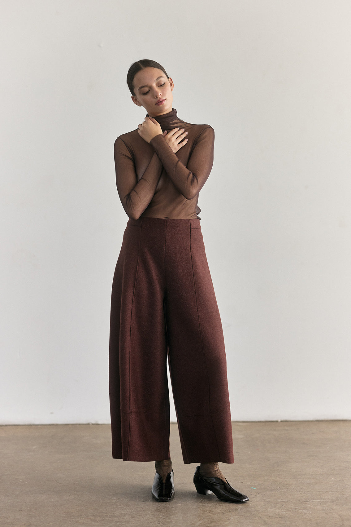 Sheer Silk Long-Sleeve Top - Aubergine