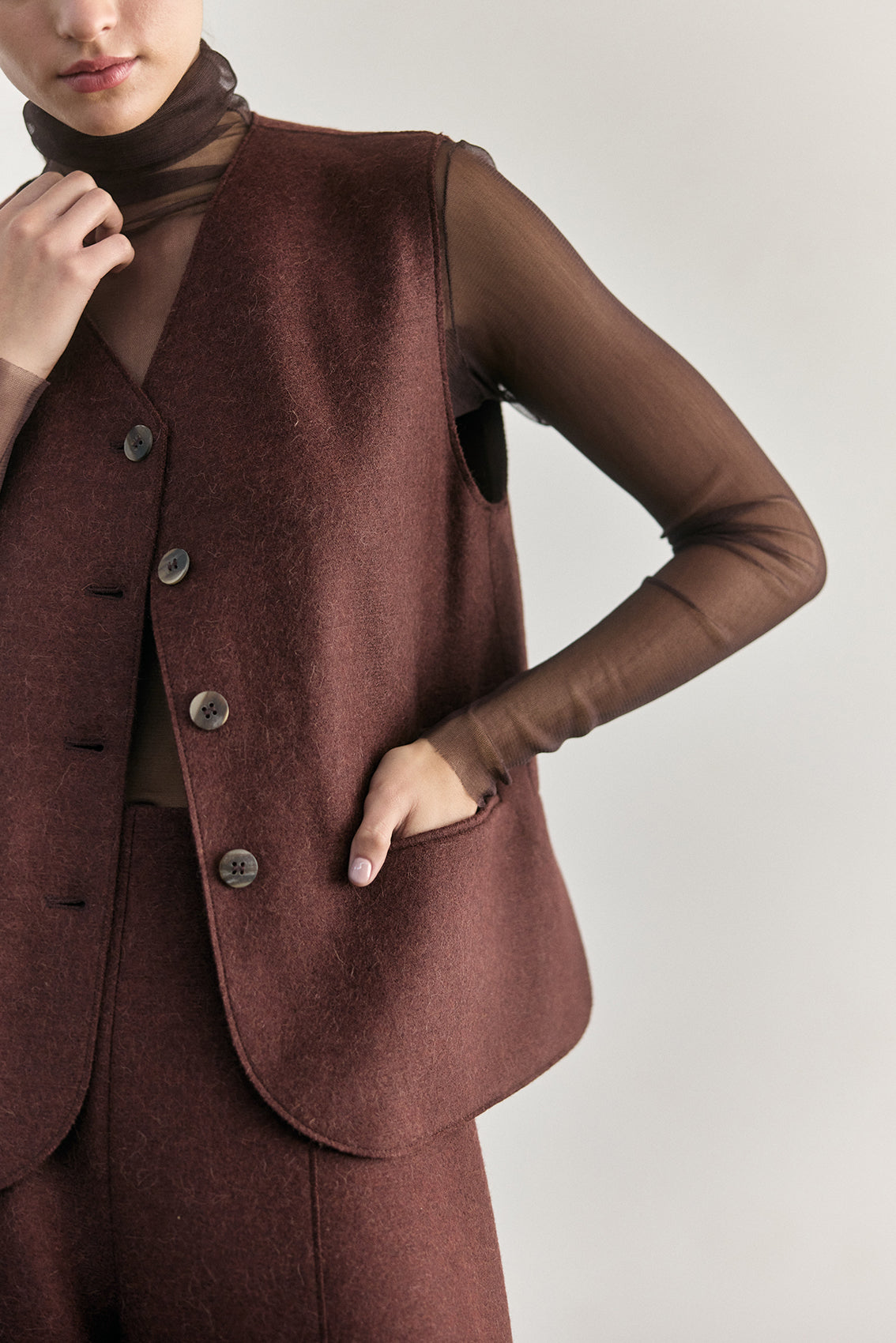 Sheer Silk Long-Sleeve Top - Aubergine