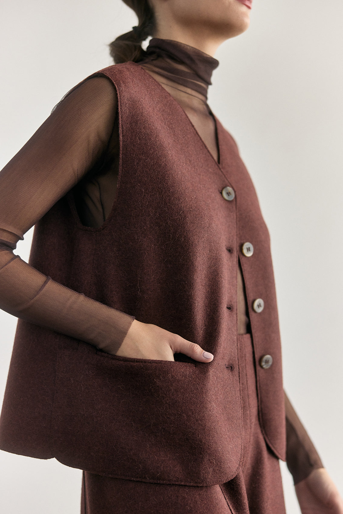 Sheer Silk Long-Sleeve Top - Aubergine