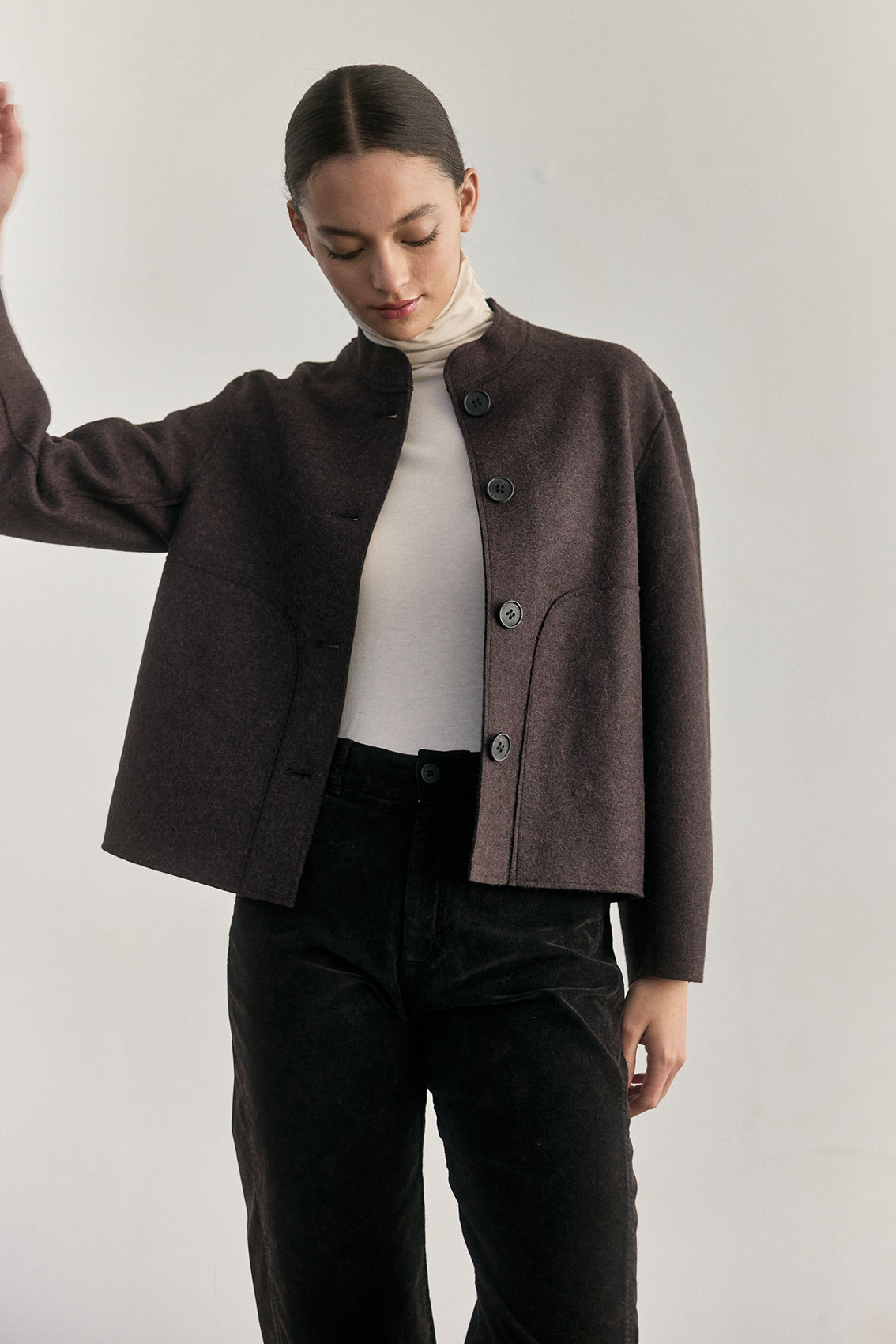 Chaqueta Corta Alpaca/Lana Felted - Berenjena