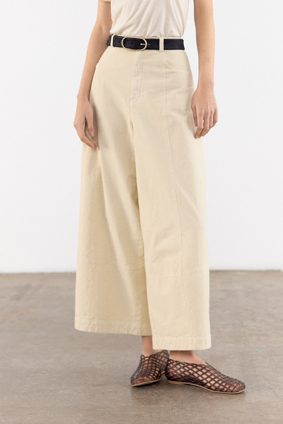Pantalón Ancho Curvo Algodón Rugoso - Mantequilla