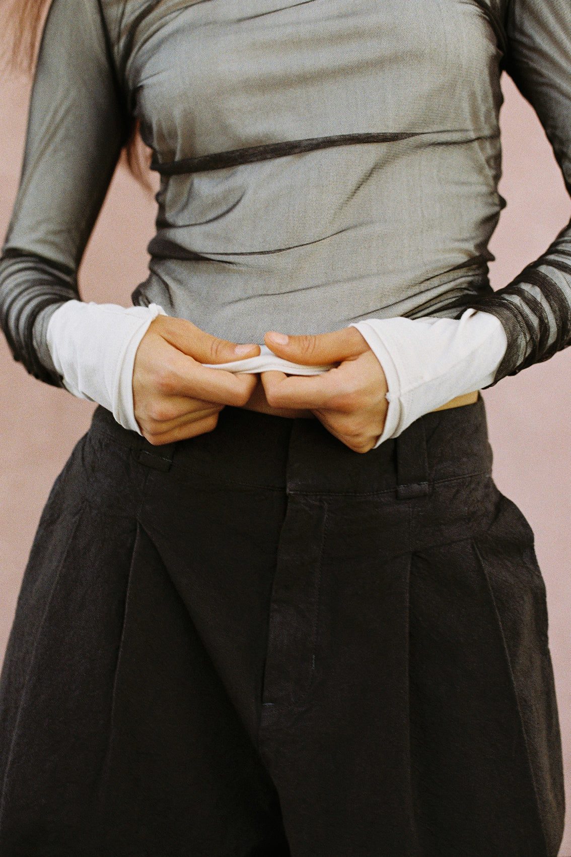 Sheer Silk Long-Sleeve Top - Slate