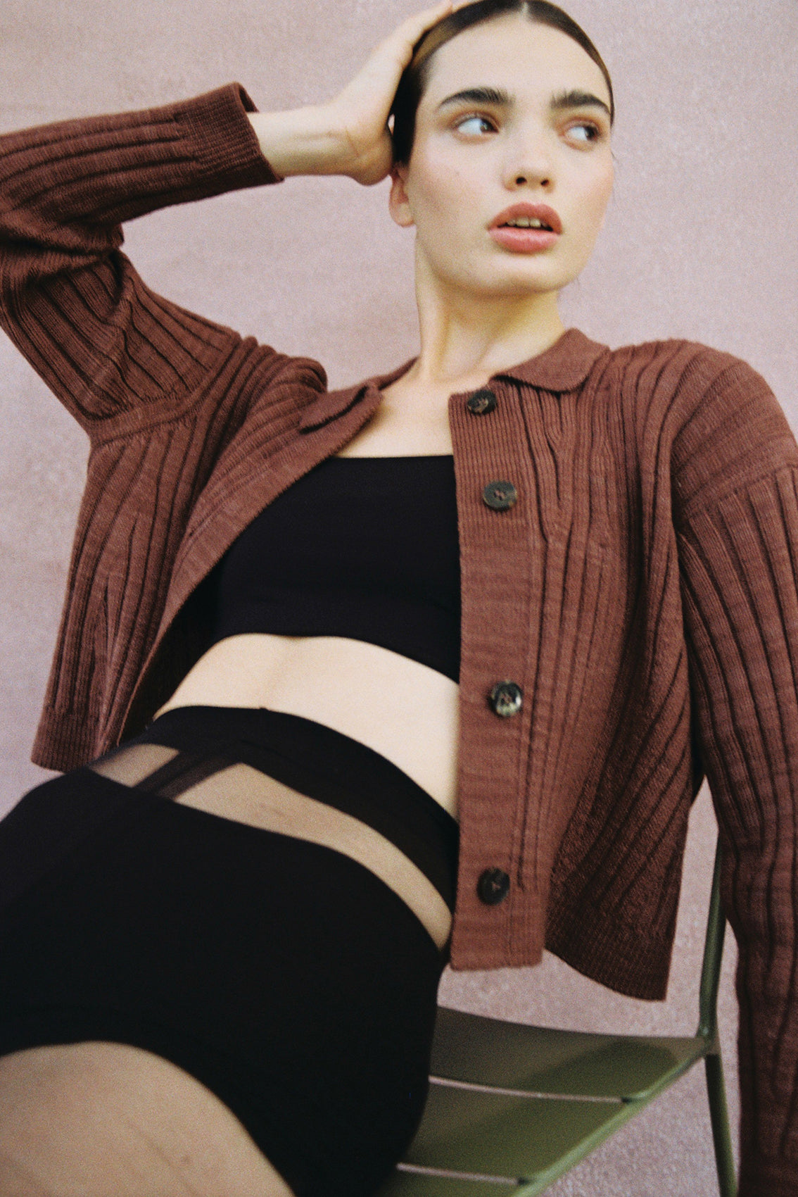 Cárdigan Barrado Lana Merino - Arcilla