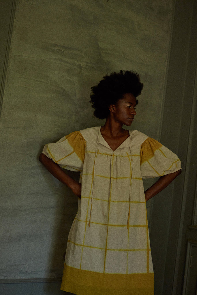 Vestido Oversized Algodón Shibori - Arena/Polen