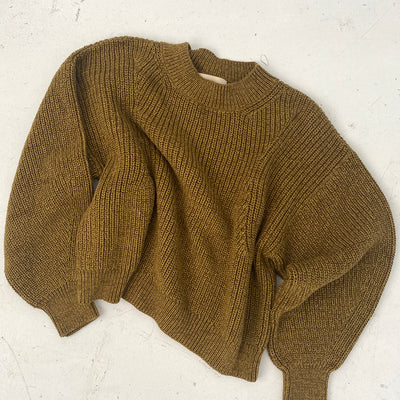 Cropped Crew Neck Cotton/Alpaca Sweater - Oliva