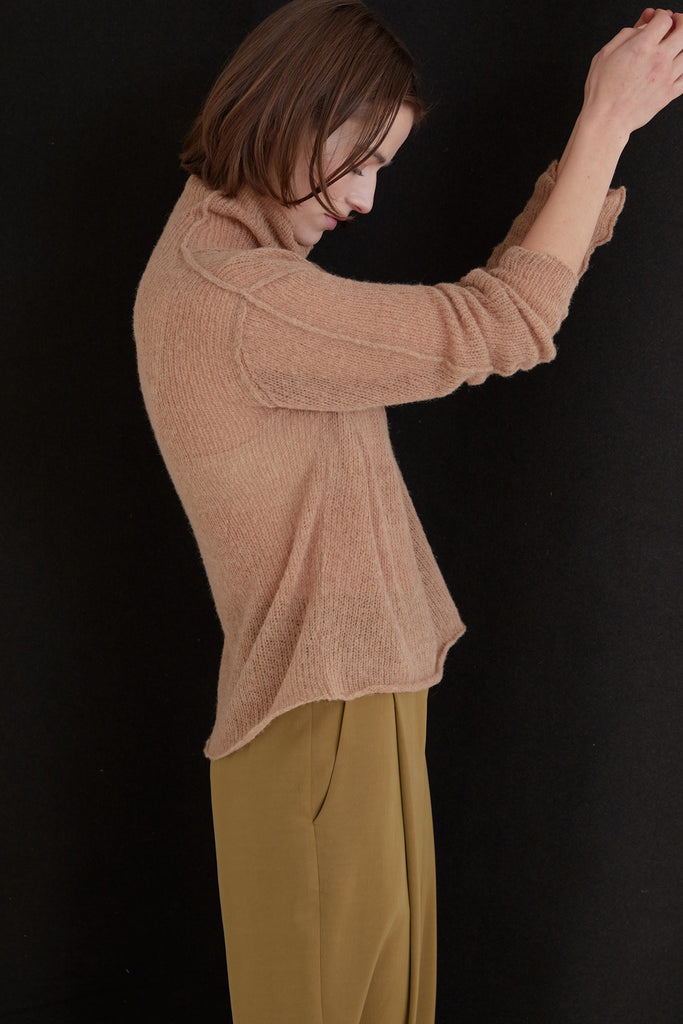Sheer Knit Roll Neck Sweater Baby Alpaca - Almendra
