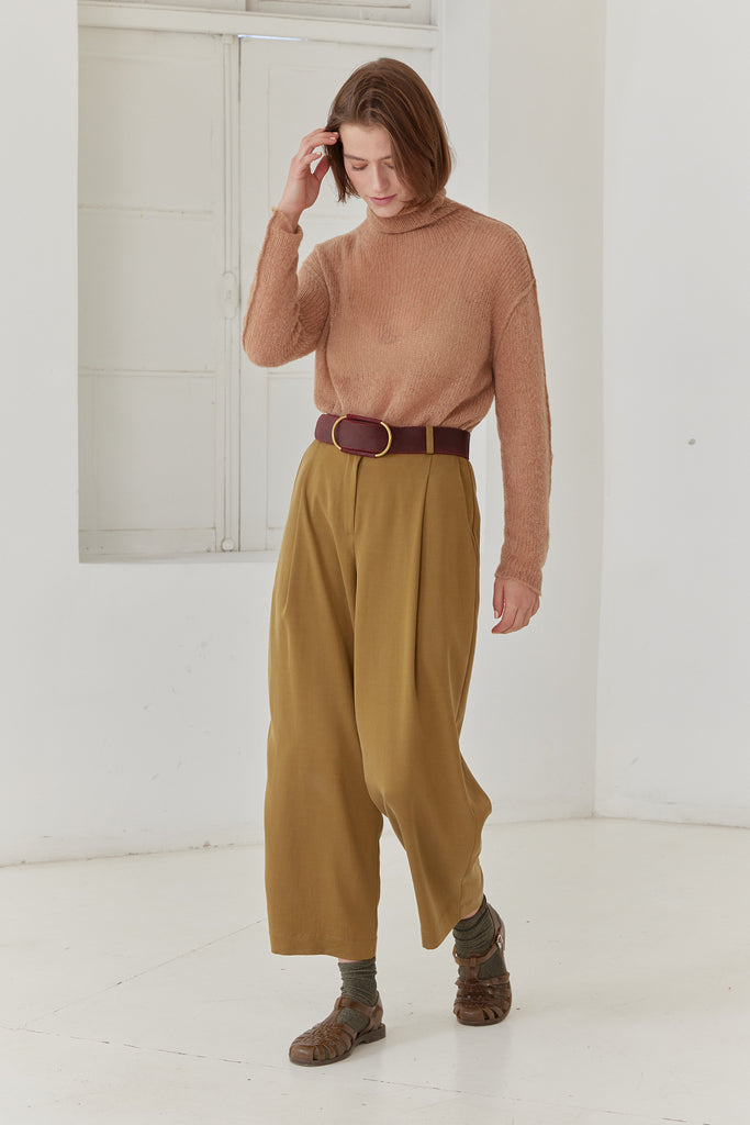 Sheer Knit Roll Neck Sweater Baby Alpaca - Almendra