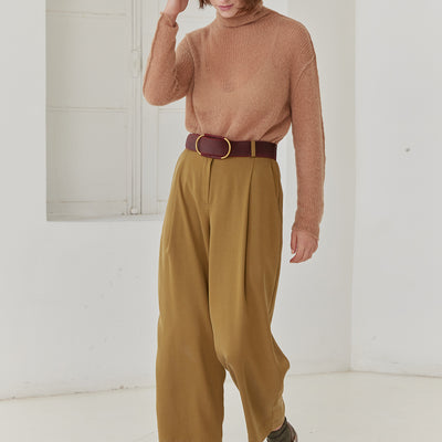 Sheer Knit Roll Neck Sweater Baby Alpaca - Almendra
