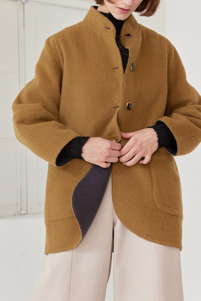 Abrigo Chaquetón Reversible Baby Alpaca - Oliva/Humo