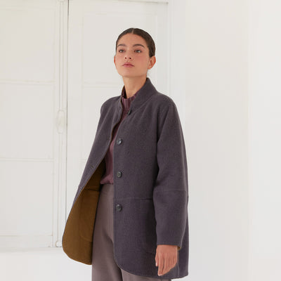 Two-Tone Reversible Baby Alpaca Coat - Oliva/Humo
