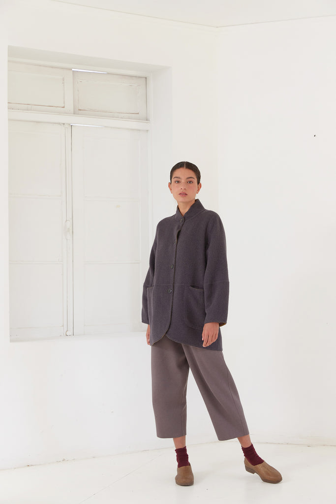 Abrigo Chaquetón Reversible Baby Alpaca - Oliva/Humo