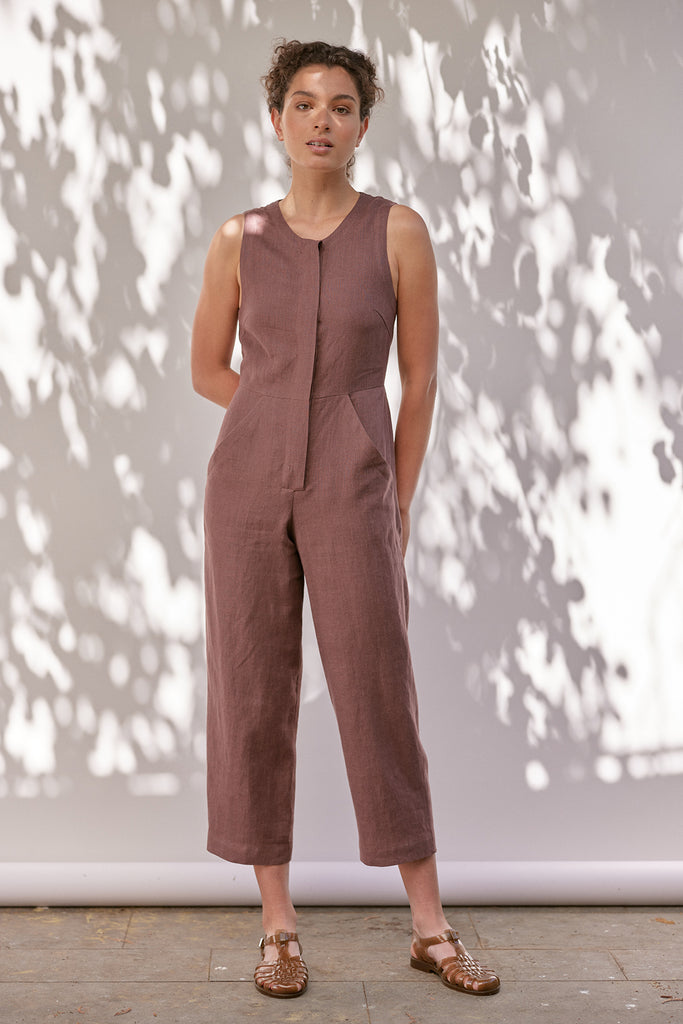 Tie-Waist Sleeveless Linen Jumpsuit - Higo