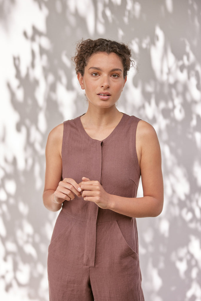 Tie-Waist Sleeveless Linen Jumpsuit - Higo