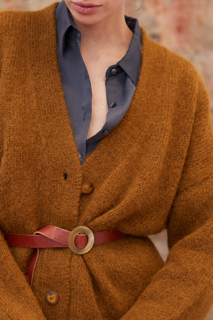 Cárdigan Oversized Nuboso Alpaca - Camel