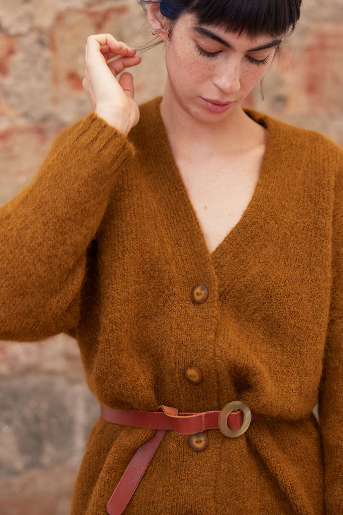 Cárdigan Oversized Nuboso Alpaca - Camel