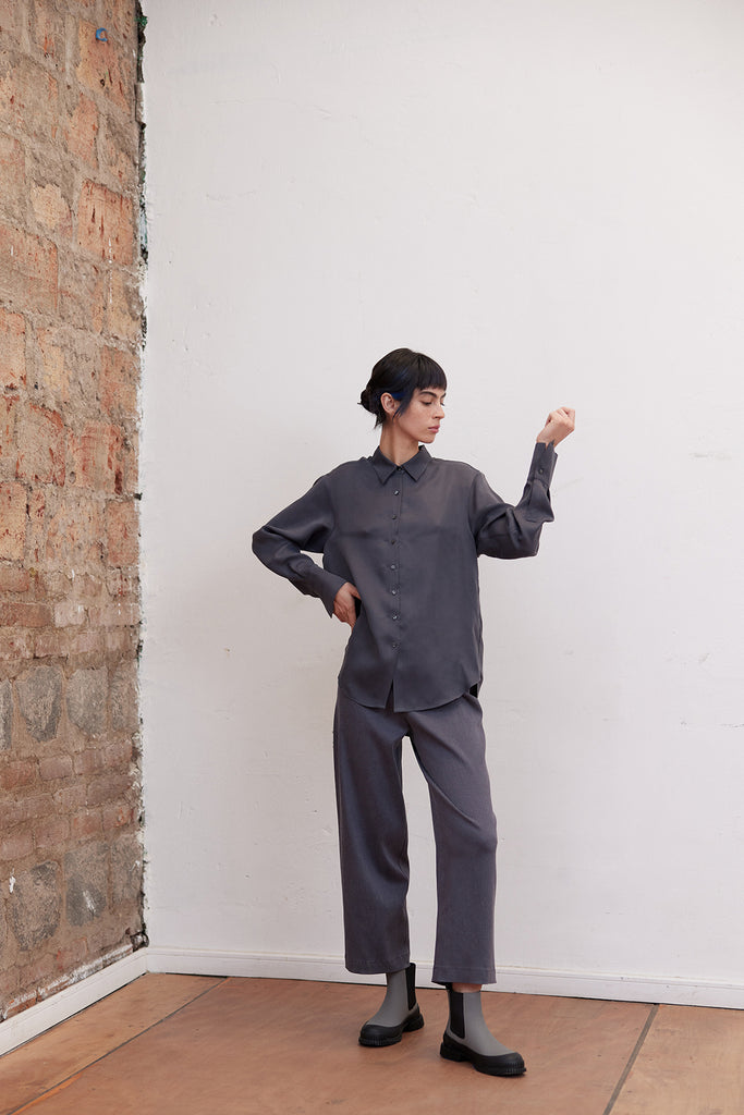 Pointed Collar Cupro Blouse - Piedra